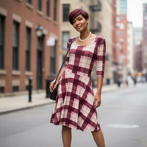 LuLaRoe Nicole Purple Plaid Dress With Pockets Size Large Cute & Sassy☑️